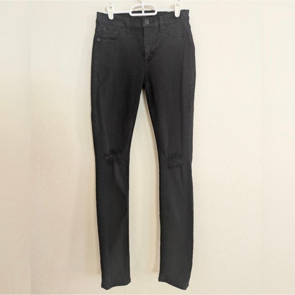 Hudson Skinny Distressed Black Denim Jeans Nico Midrise - Size 27
